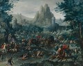 Cavalry Skirmish With A Mountainous Landscape Beyond - Frans I Francken