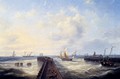 Fishing Boats Off A Jetty At Ostend - Louis Verboeckhoven